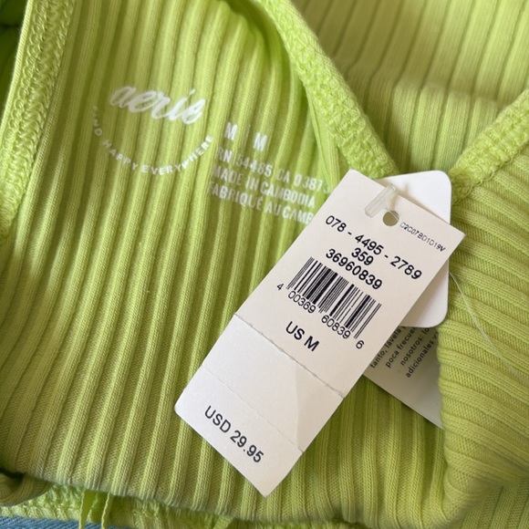 NWT Aerie Rebel Ribbed Tie One Shoulder Crop Top Women’s Medium Neon Green - Picture 4 of 5